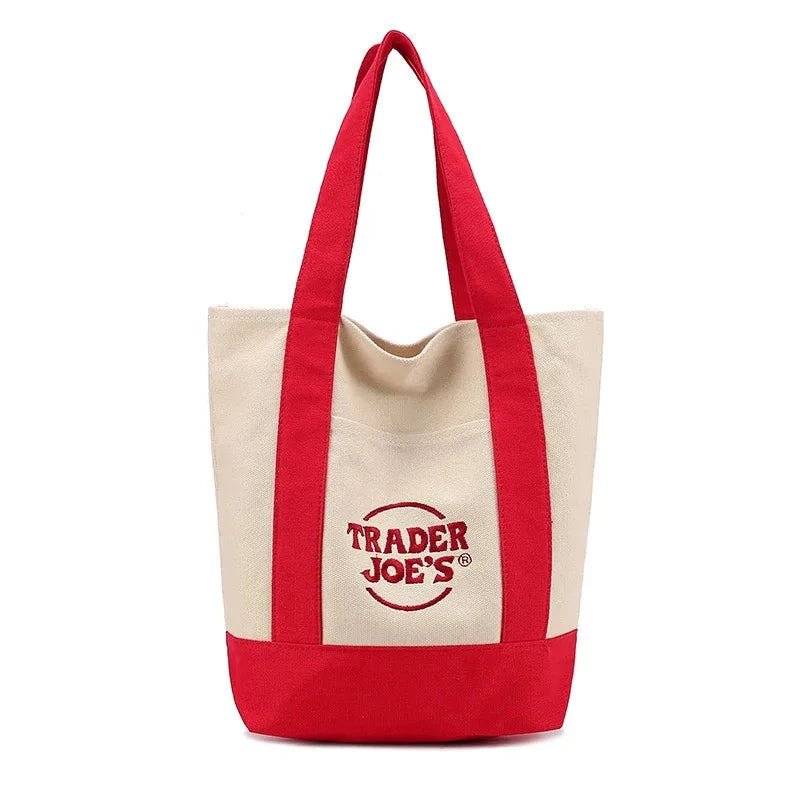 OEM Factory's Cute Cartoon Canvas Tote Bag Reusable Small Handbag Open Closure Embroidery Decoration Casual Female Accessory