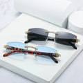 Unique Rimless Crystal Sunglasses for Women Vintage Gradient Small Square Rhinestone Shiny Sun Glasses Female Shades