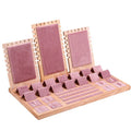 Popular Pink Velvet Suede White Black Leather Bamboo Wooden Jewelry Display Stand  Retail Jewelry Organizer ShowCase