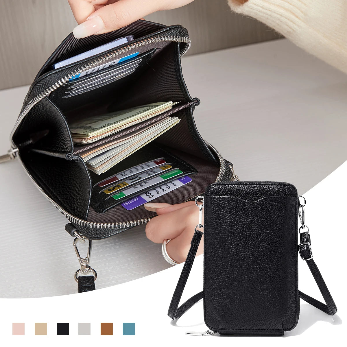 Mini Fashion Solid Color Crossbody Bag Large Capacity Multi Functional Shoulder Bag Simple with Card Slot Women's Phone Bag