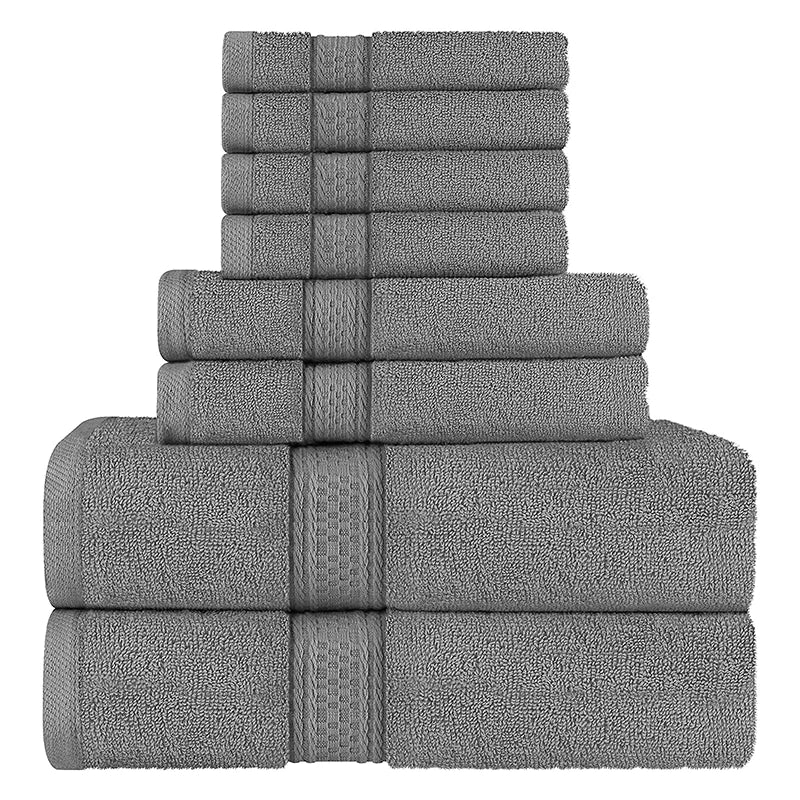 Super Soft Woven 8-Piece Towel Set with 2 Bath & Hand Towels 4 Washcloths 100% Cotton Highly Absorbent Spa Bathroom Shower