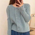 Hot-Selling Custom Solid Women's Double Breasted Cardigan Jacket Autumn Korean Casual Style Front Logo Button Knitwear Sweater