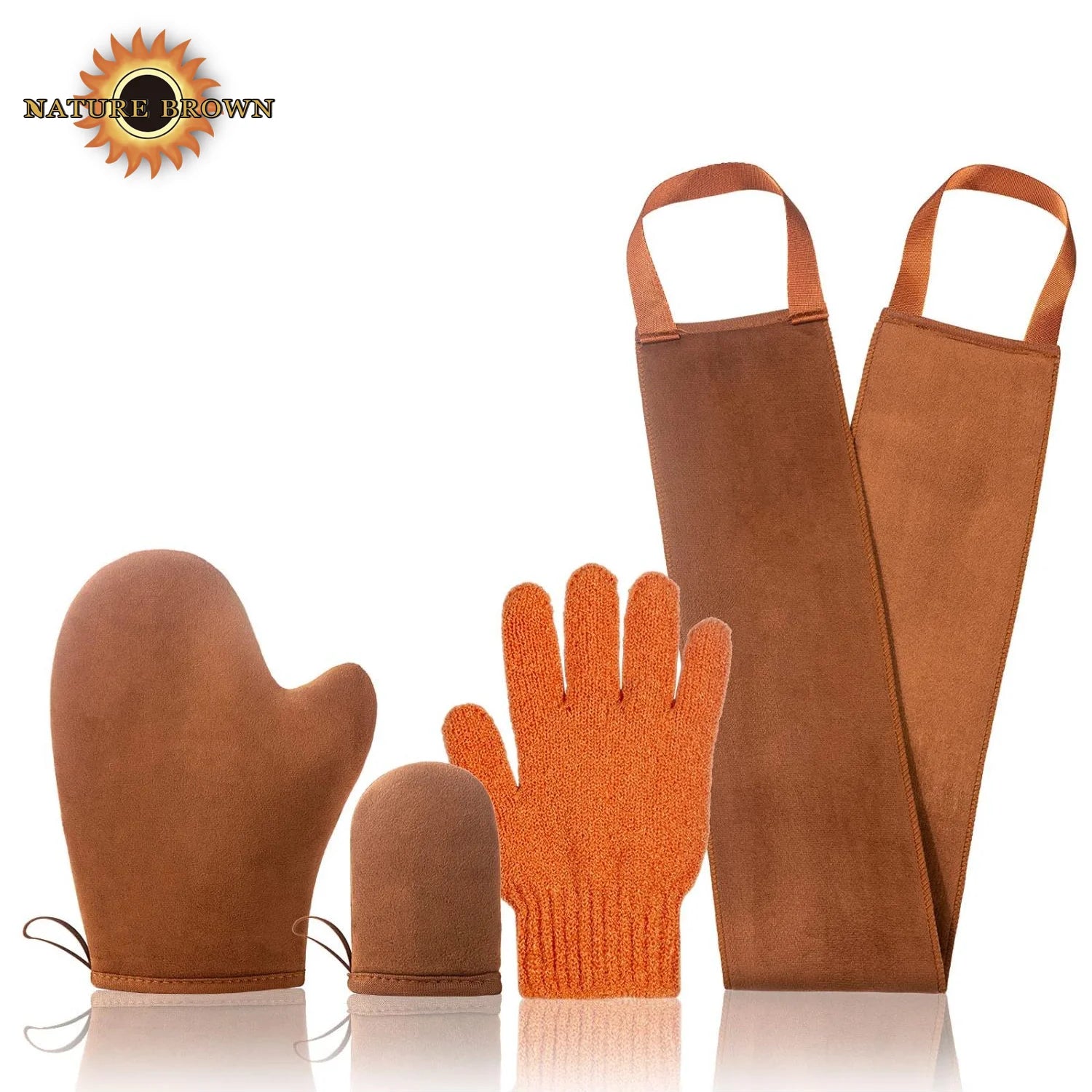 Custom Size 4 in 1 Velvet Water Proof Tanner Body Self Tan Back Applicator Exfoliating Gloves Sunscreen Tanning Mitt Glove Set