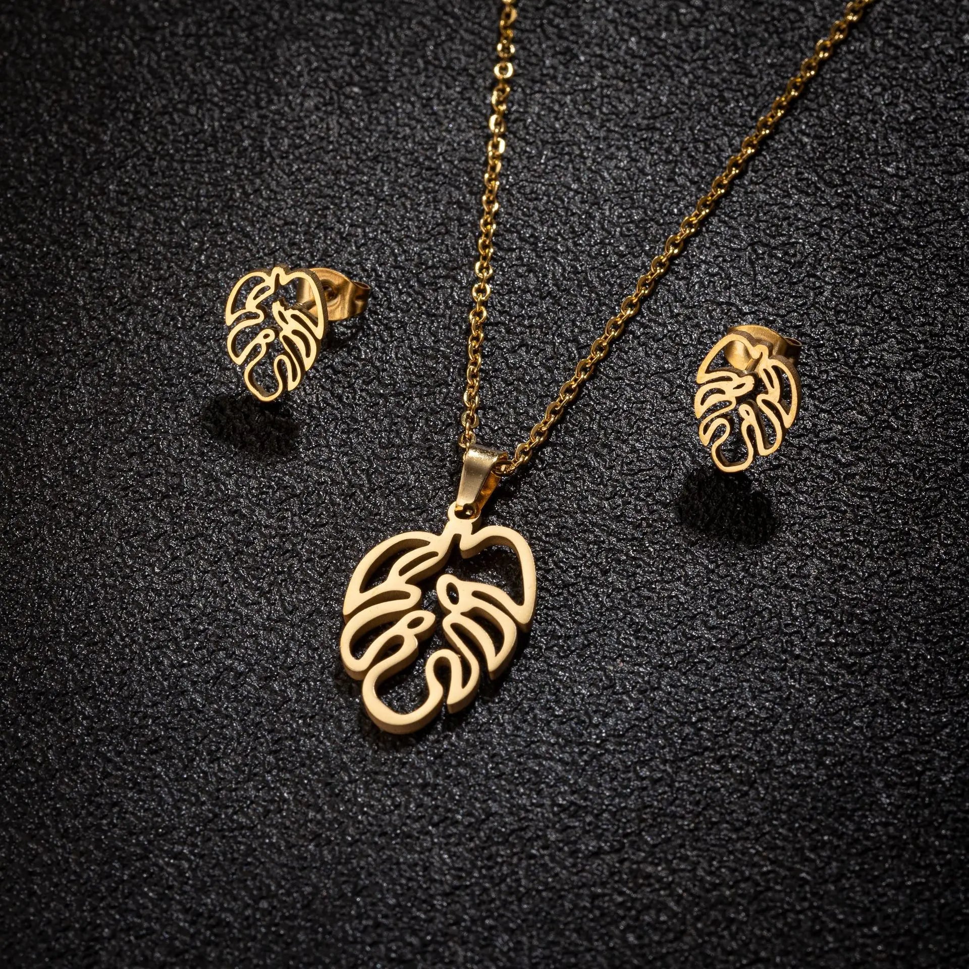 DAIHE Fashion 2025 New Stainless Steel Jewelry Set Plant Flower Necklace Earring Set