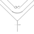 Multiple Chain Layer Necklace Jewelry 925 Sterling Silver Zircon Cross Pendant Three Layered Necklace