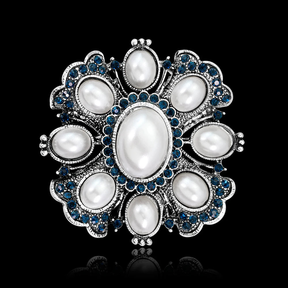 Vintage Brooch Silver Metal with Pearl Crystal Customize Alloy Pins Accessories for Women Blouse