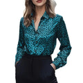 RNSHANGER Fashion Leopard Print Long Sleeve Shirt for Women Spring Vintage Slim Fit Women's Button up Polyester Shirts