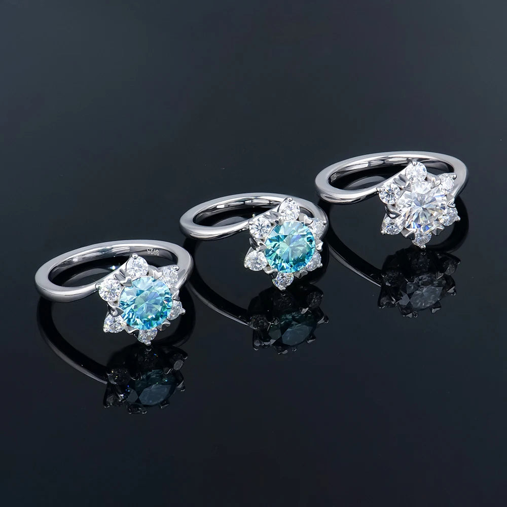 925 Sterling Silver White Gold Plated with Colored Moissanite Fashion Rings for Lady