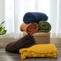 100% Cotton Woven Gauze Throw Blanket Soft Thick 4-Layer Fringed Wrinkle Muslin Reversible Solid Eco-Friendly Cooling for Adults