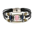 Ethnic Style Stainless Steel Buckle Multi-layer Leather Pink Opal Beaded Charm Bracelet Antique Silver Plating Geometric Design