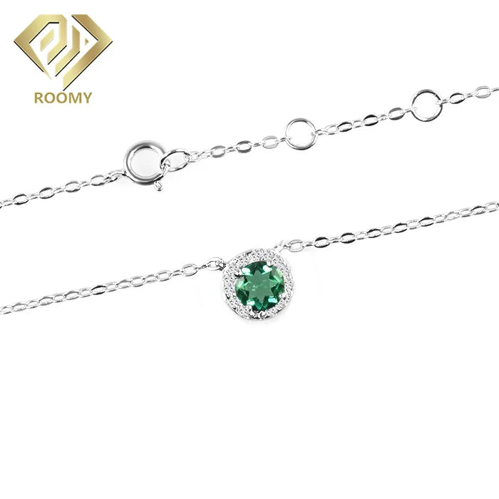 Wholesale Diamond Cut Lab Grown Emerald Charm Pendant Necklace 925 Sterling Silver Jewelry for Girl
