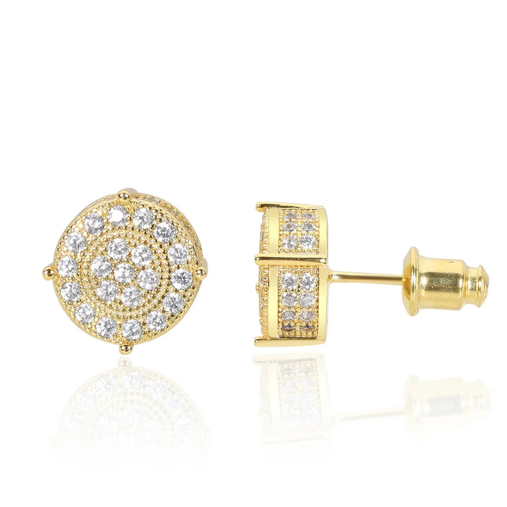 2021 New Trend Men's Hip Hop Gold Plated Square Stud Earrings with Iced CZ Cubic Zirconia