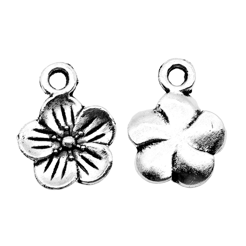 200pcs/bag 11x15mm Antique Silver Plated Zinc Alloy Flower Charms Pendants ABD-C13257