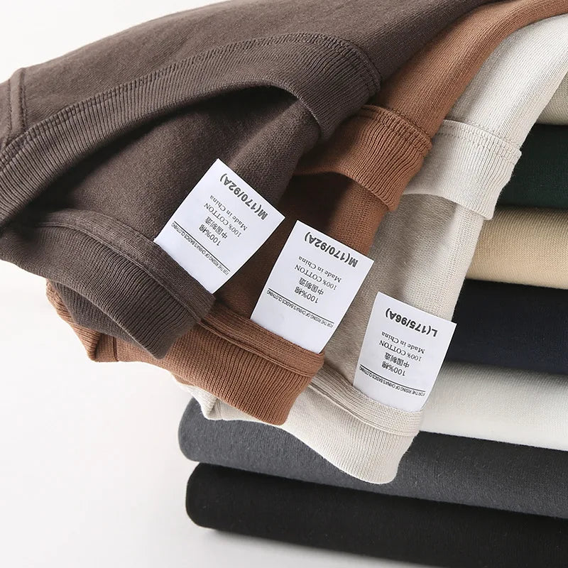 Men's 100% Cotton 320 Grams O-Neck Heavyweight Short Sleeve Regular Fit Solid Dobby Fabric Vintage Style Anti-Pilling