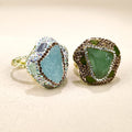 Adjustable Women Ring Fashion Jewelry Newest Aquamarine Rainbow Fluorite Rings Raw Gemstone Ring for Women Girls Daily Life
