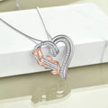 S925 Sterling Silver Two Tone Rose Flower Zircon Heart Pendant Necklace for Women