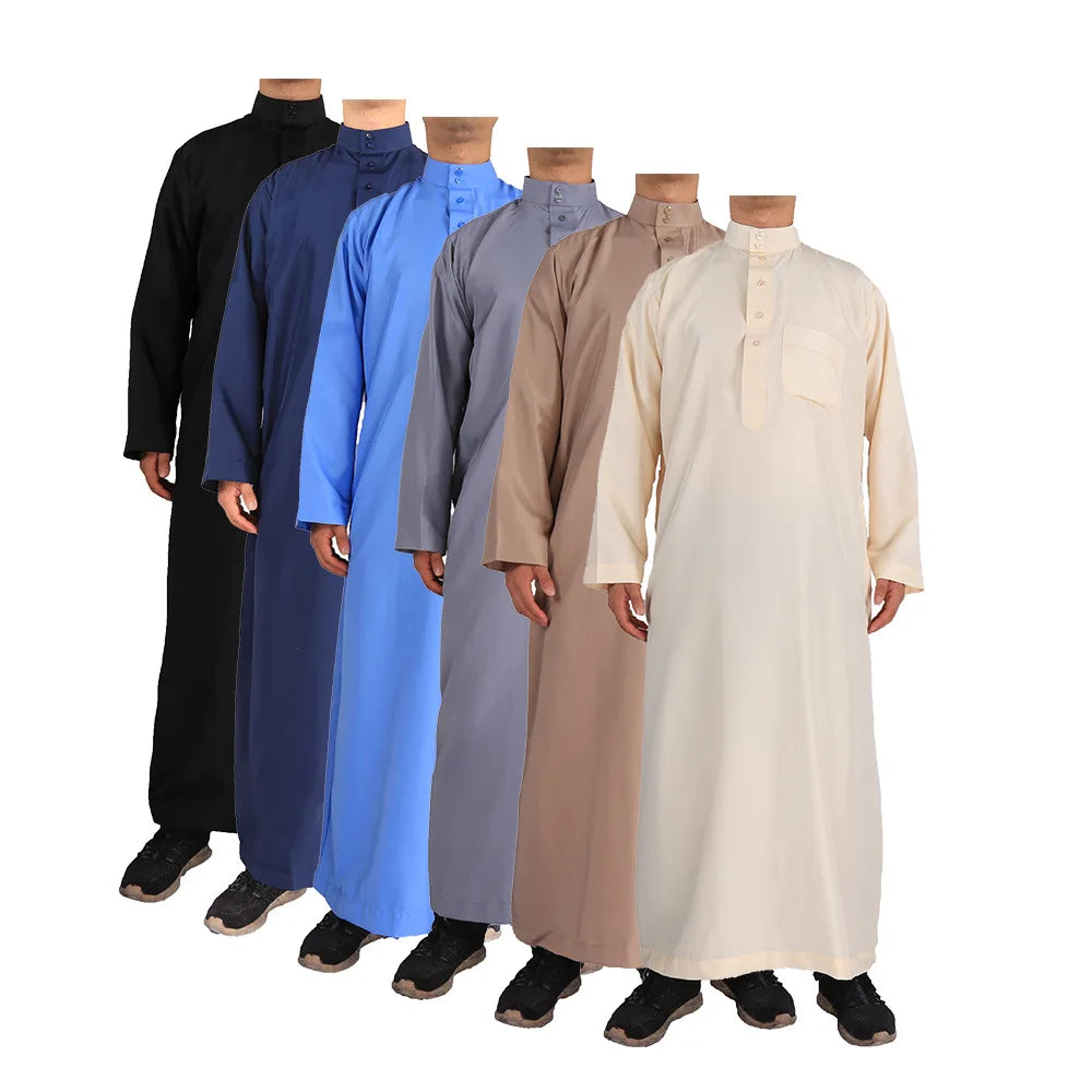 52-62 Muslim Men Long Sleeve Thobe Islamic Clothing Saudi Arab Mens Kaftan Thobe Plus Size Mens Kaftans