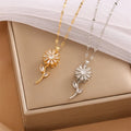 Wholesale Stainless Steel Personalized Fashion Design Trend Rotatable Crystal Rhinestone Sunflower Necklace