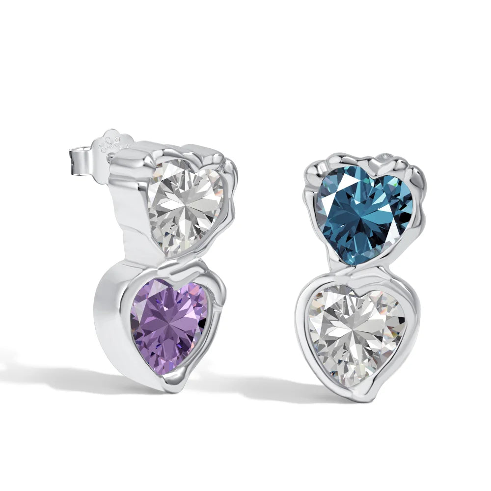 Dylam Minimalist Collection Rhodium Plated 925 Sterling Silver Earrings Made with Infinite Elements Heart Shape Zirconia