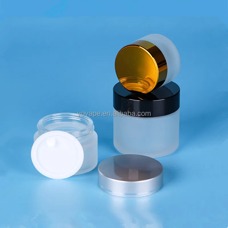 RTS in Stock Cosmetic Storage Packaging 5g 5 g 5 Gr clear Face Lotion Cream Frosted Glass Jar with Metallic Gold Silver Lid