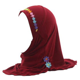 CCY Muslim Girl Beautiful Hijab Scarf Worship Headpiece Arabia Islamic Ethnic Prayer Scarfs and Hijabs With Flower Head Cap