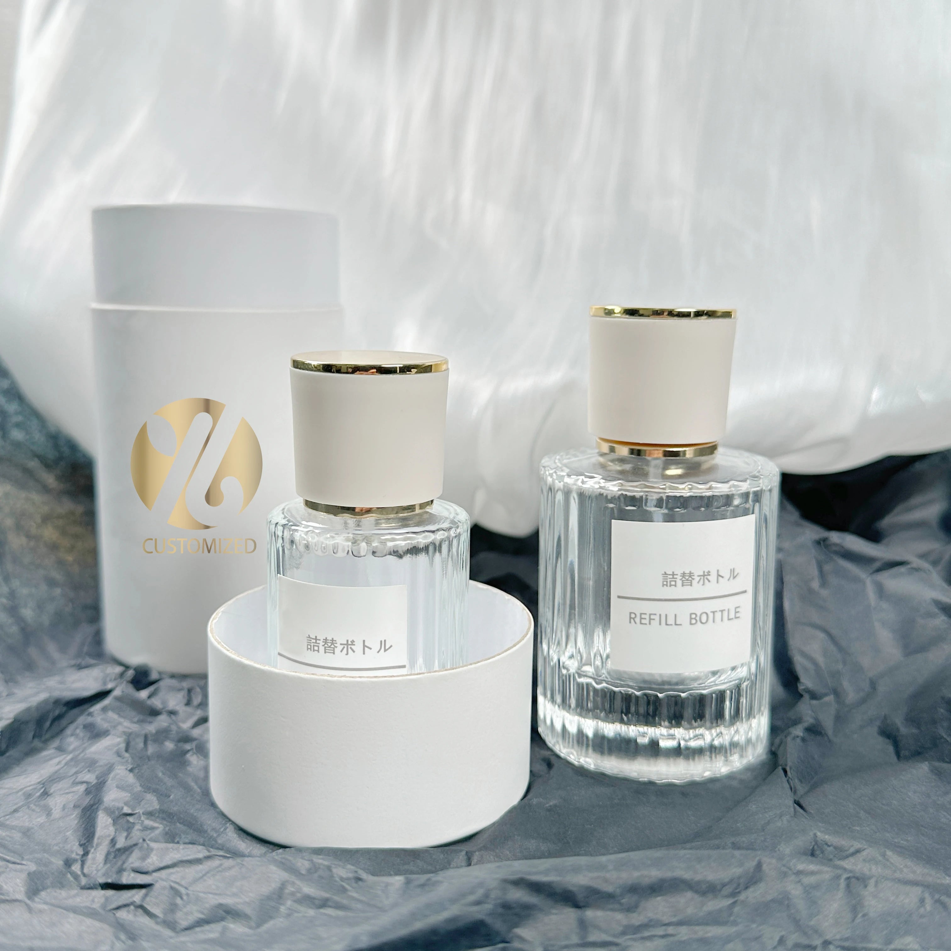 Customized Logo30ml50ml100ml Roman Column Striped Column Glass Bottle High Transparent Perfume Glass Bottle Empty Women's Bottle