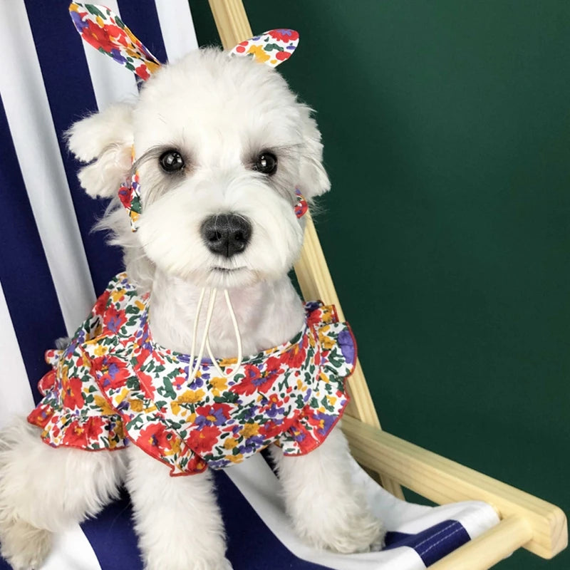 Cotton Yellow Dog Bows Hair Band Pet Clothes Summer Dress Cute Dog Fashions Pet Clothes