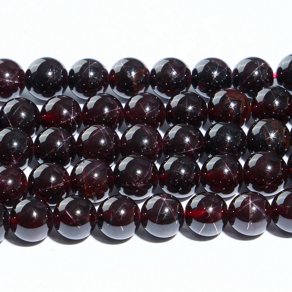 JSES Wholesale A++ Natural Star Light Red Garnet 5 6 7 8mm Round Loose Gemstone Beads for Jewelry Making DIY Crystal Lapis Beads