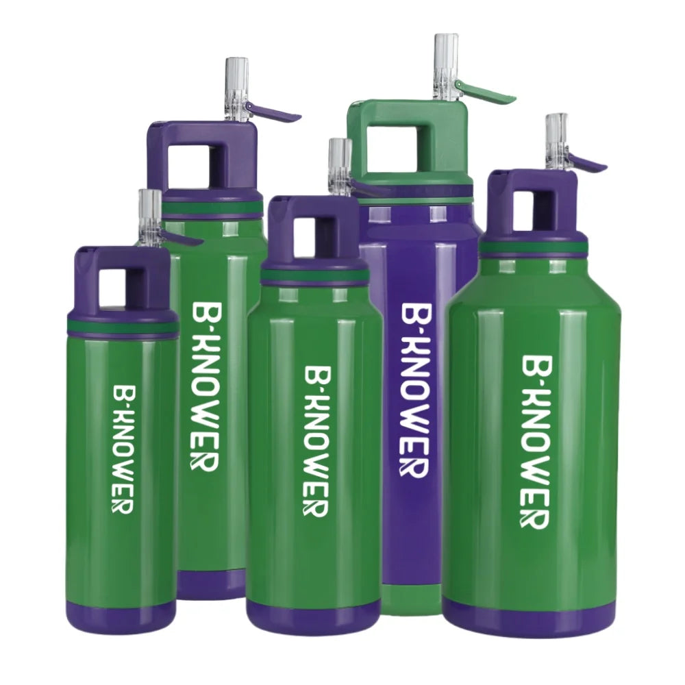 Stainless Steel Sport Water Bottle with Double Wall Vacuum Insulation Handle Straw Lid for Hot Cold Beverages Logo Design Travel