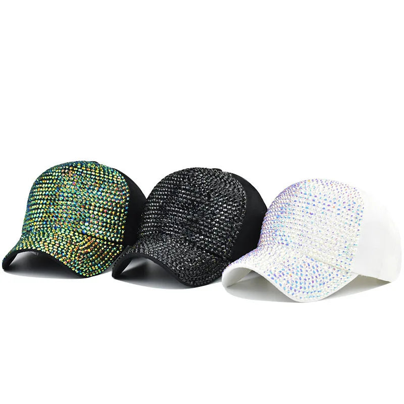 Hot Selling Rhinestone Bling Bling Lady Women Baseball Hat Blue River CZ Diamond See Shell Plain Outdoor Sport Cap