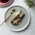 Factory Simple Ceramic Dinnerware Grey Color Glaze White Rim Round Flat Dinner Plate Porcelain Piatti Porcellana