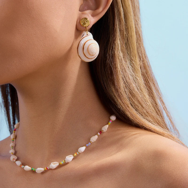 G3937 Wholesale Stainless Steel Gold Plated Big Conch Pendant Studs Earrings Summer Fashion Jewelry Drop Earrings