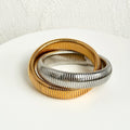 High Quality Waterproof Jewelry Stainless Steel 18K Gold and Silver Double Color Spring Snake Texture Bracelet Bangle YF3597