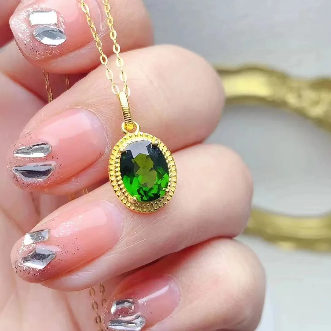 Fashion Custom 925 Sterling Silver Gold Plating Natural Diopside Fine Jewelry Pendant Necklace for Women