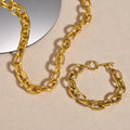 Trendy Big Tarnish Free 18k Gold Plated Bracelet Necklace Stainless Steel 2 Jewelry Set for Woman