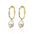 Personalized Oval Irregular Geometric Pearl Dangle Drop Earrings for Women Genuine 100% 925 Sterling Silver Fine Jewelry