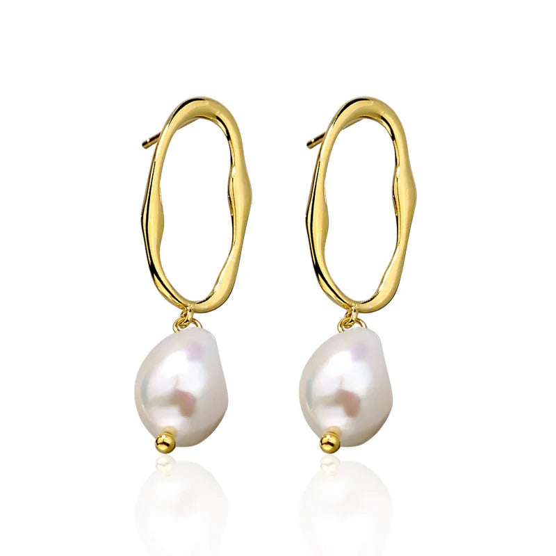 Personalized Oval Irregular Geometric Pearl Dangle Drop Earrings for Women Genuine 100% 925 Sterling Silver Fine Jewelry