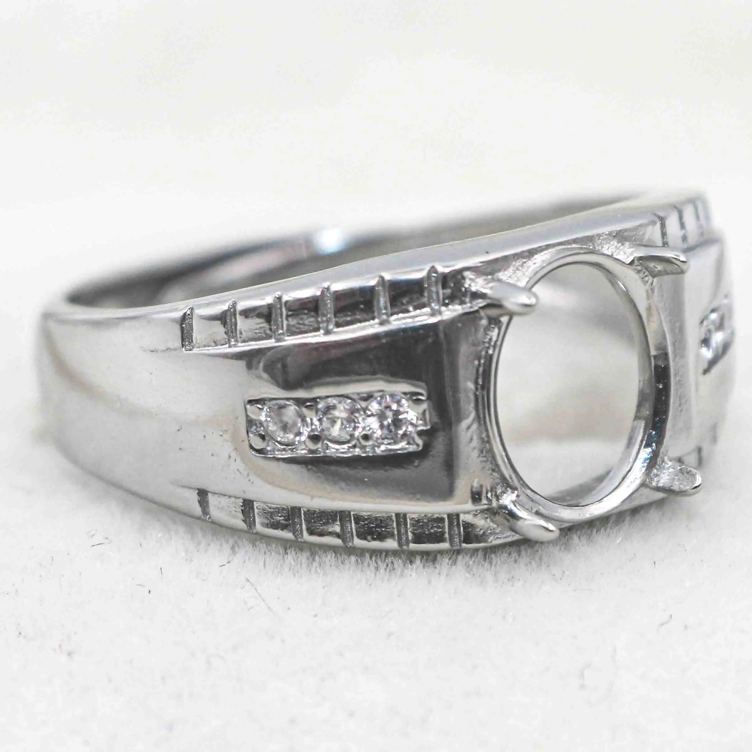 Sterling Silver 7*9mm Semi Mount Men's Ring Frame Empty Blank Claw Setting S925 Base Holder Without Center Stone for DIY Inlay