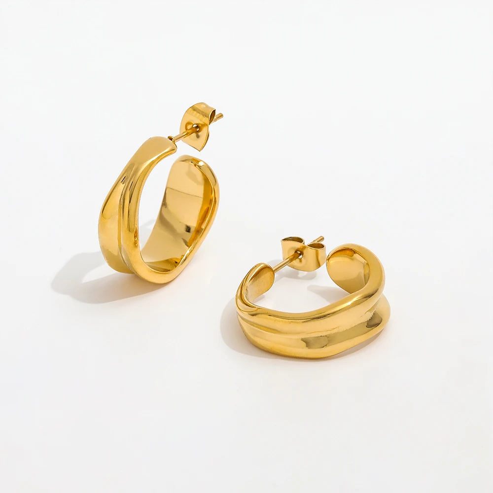 18K Gold Plated Irregular Stainless Steel  Hoop Earring for Women Design Jewelry