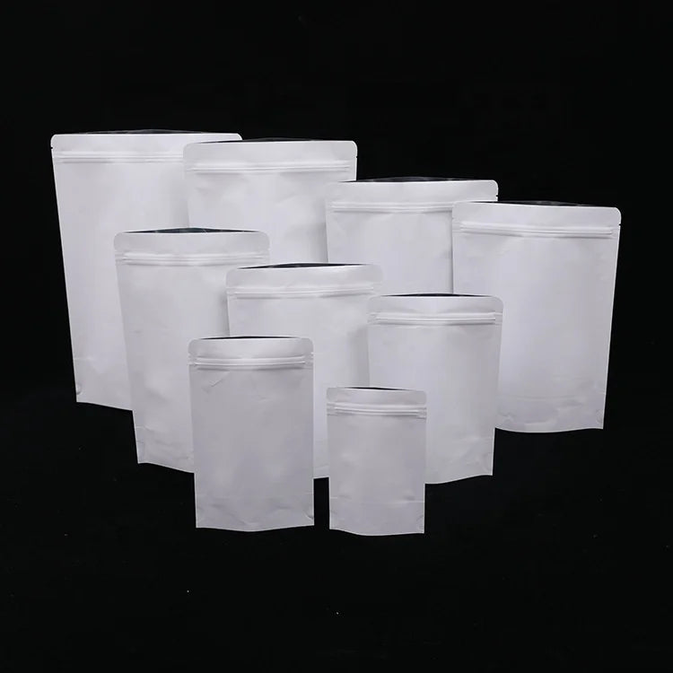 Private Label White Matte Aluminum Foil Compostable Doypack Stand up Zipper Pouch Snack Cosmetic Packaging Blank Kraft Paper Bag
