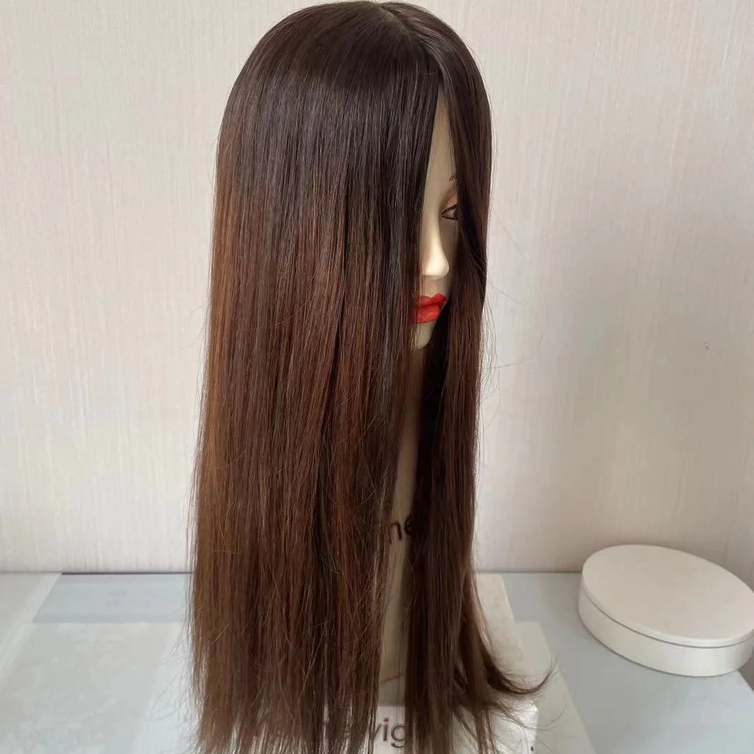 Yefinewig Stock Long 22-24inch Women Hair Topper Brazilian Remy Hair Natural Straight 130% Density Silk Base Closure Ash Blonde