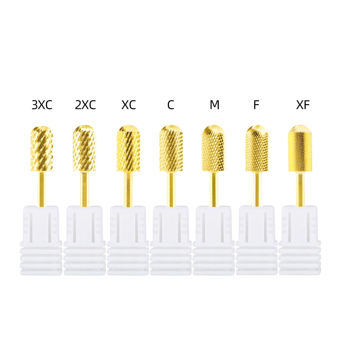 6.6mm Gold Coated Tungsten Carbide Large Barrel Smooth Top Nail Drill Bit 3/32" Electric Cuticle Gel Removal Manicure Burr Bit