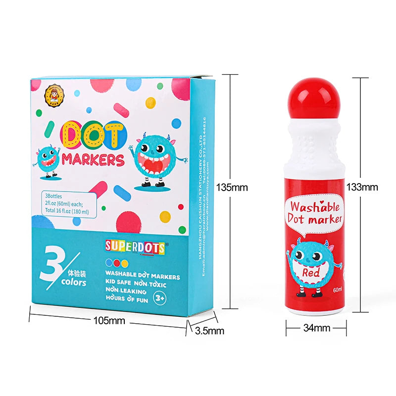 Superdots Dot Markers 3 Pack Set 18 mm Nib 60 ml  Washable Dot Painting Bingo Markers Kids Educational Drawing Toys