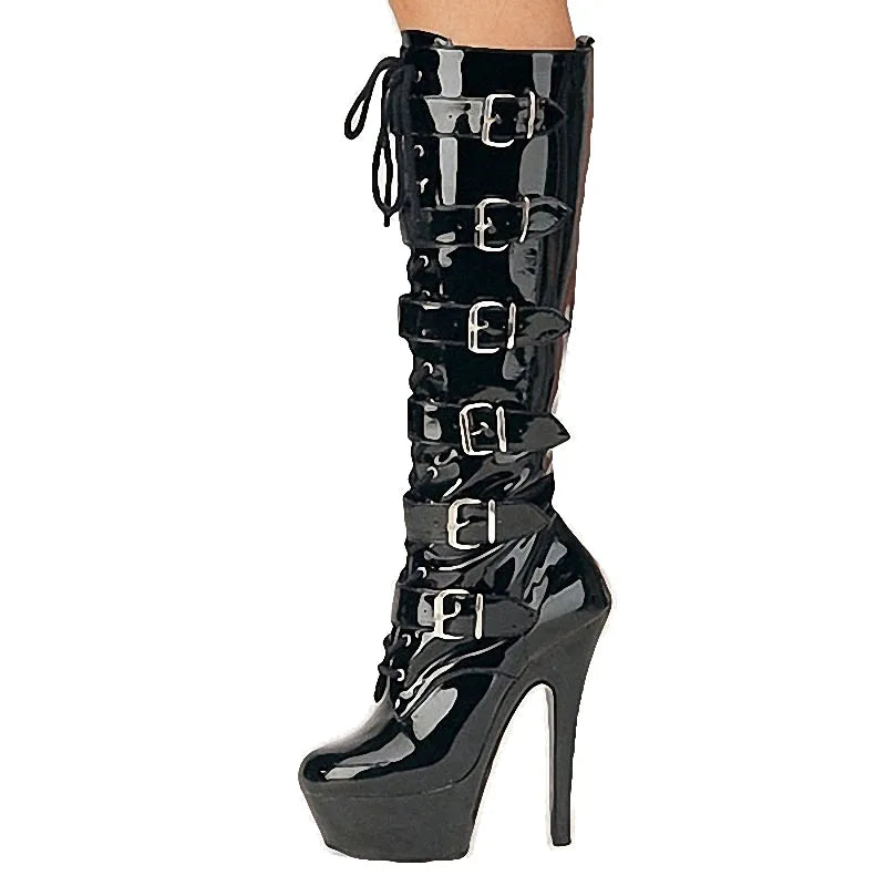 6 Inch Stiletto Heels 15 cm High Boots with Buckle Decoration for Pole Dancing Practice Banquets Winter Autumn Season High Boots