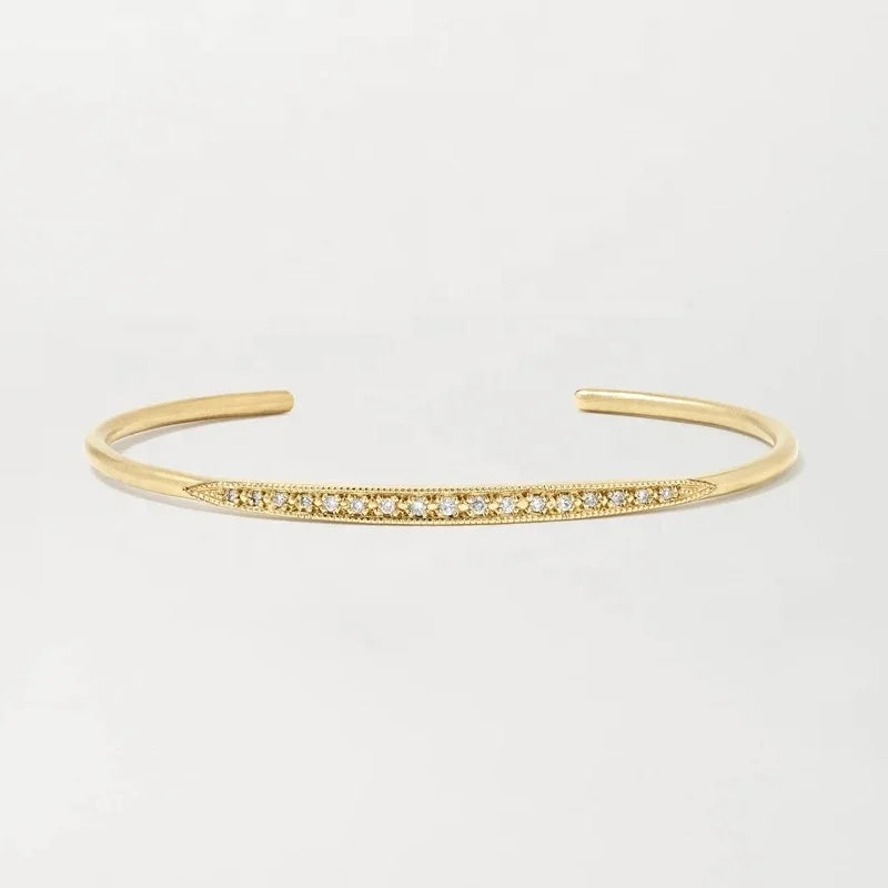 LOZRUNVE 925 Sterling Silver 18k Gold Plated Diamond Thin Stacked Cuff Bangle Women