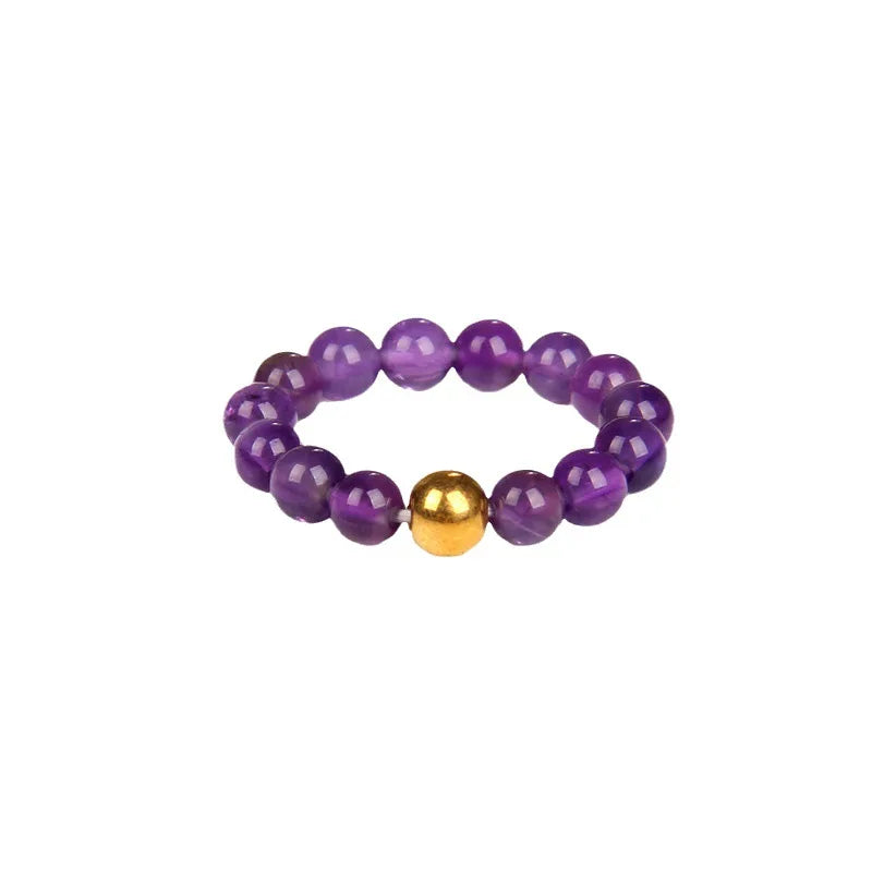 4mm Natural Quartz Amethyst Beads Ring with Elastic String Classic Style Healing Amethyst Ring for Women and Men Made of Jade