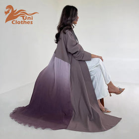 Open Abaya Hot Selling Solid Color Islamic Clothing Chiffon Pleated Panel Dress Ladies Abaya Set Solid Color Black Open Abaya