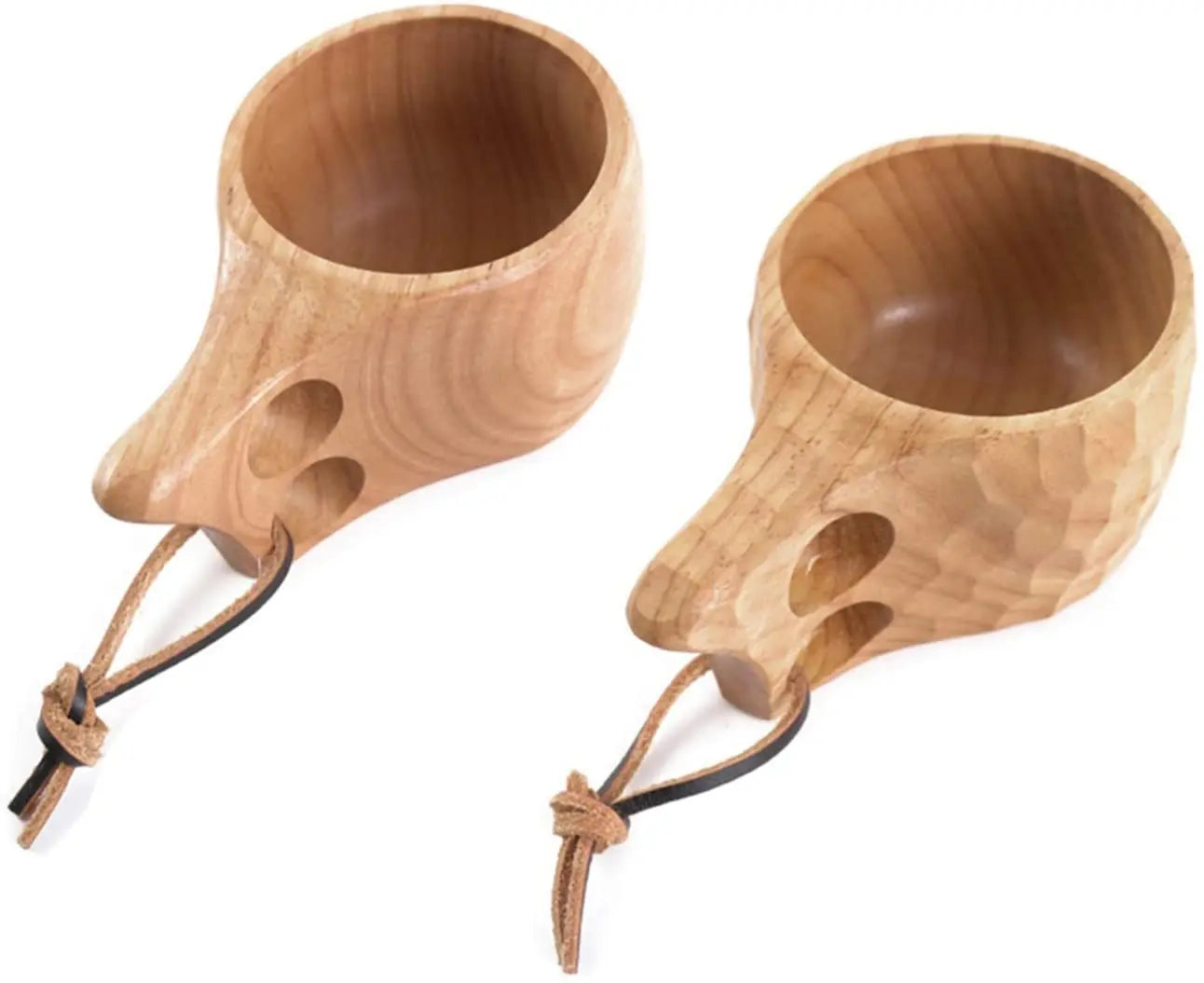 Wholesale Nordic Creative Double Hole Wooden Mug Nordic Kuksa Wood Camping Solid Wood Mug