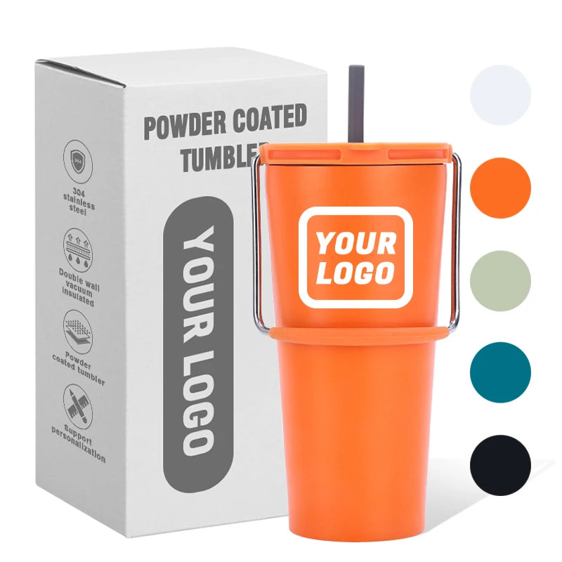 Logo Custom Water Cup With Handle and Lid 500ml Double Walled 304 Stainless Steel Vacuum Car Mug Colors Travel Office Portable