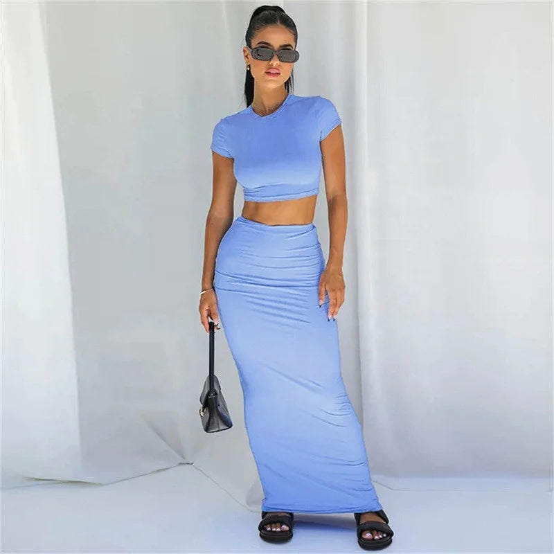 Women's High Waist Crop Top and Skirt Set New Arrival Solid Color Leisure Clothing Trending High Waisted Casual Look